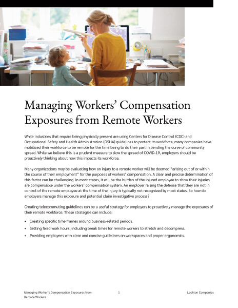 Managing workers’ compensation exposures from remote workers