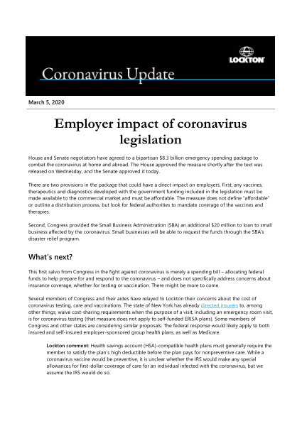 Employer impact of coronavirus legislation