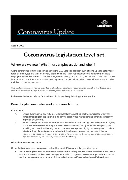 Coronavirus legislation level set: Where are we now? What must employers do, and when?