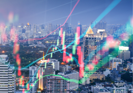 Cityscape with stocks