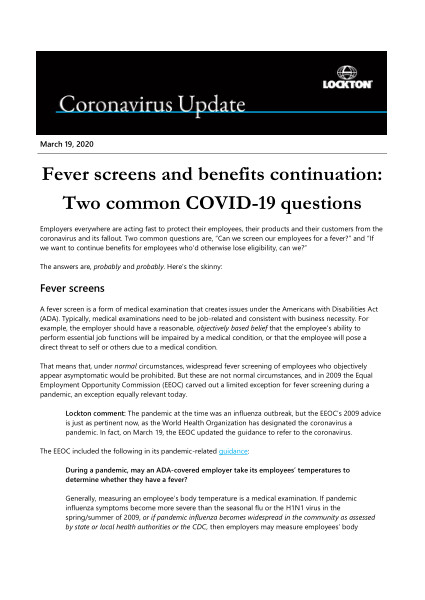 Fever screens and benefits continuation: Two common COVID-19 questions