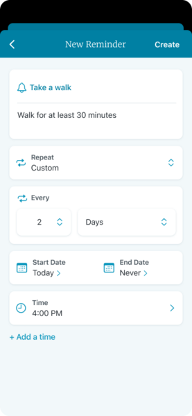 A screenshot of adding a health reminder