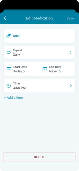 A screenshot of adding a medication reminder